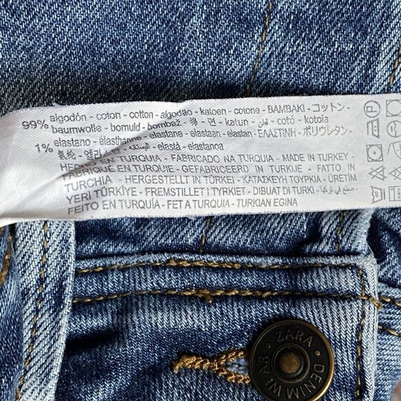 Zara High Rise Jeans Women 32 Distressed Ripped Button Fly Tapered Med Wash - Picture 8 of 16